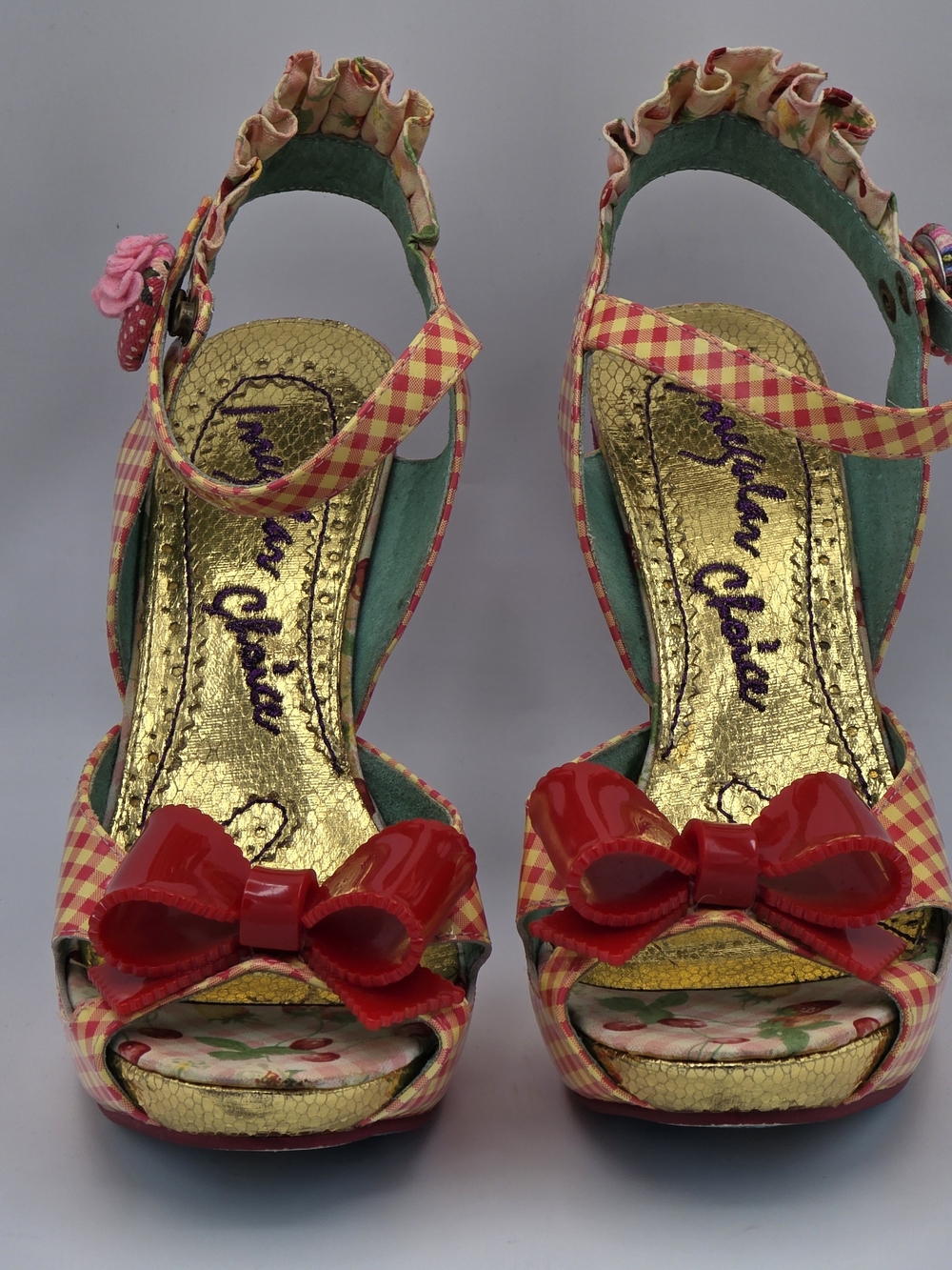 Irregular Choice Pink Gingham Bow Peep-Toe Heels - Picture 2 of 10